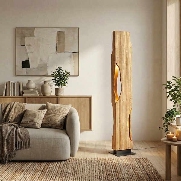 Lampada da terra Tarry Lucande, Legno chiaro, Soggiorno / Sala da pranzo, Legno, Campagna / Rustiche, Lampada da terra