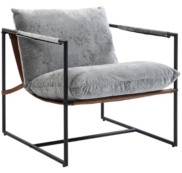 HOMCOM Poltrona da salotto, imbottita in velluto, seduta ampia e struttura in acciaio, 77x91x80cm, Grigio | Aosom Italy
