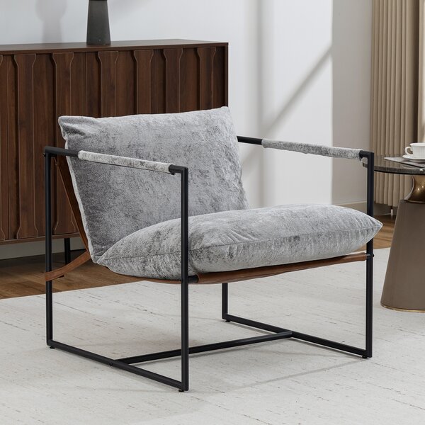 HOMCOM Poltrona da salotto, imbottita in velluto, seduta ampia e struttura in acciaio, 77x91x80cm, Grigio | Aosom Italy