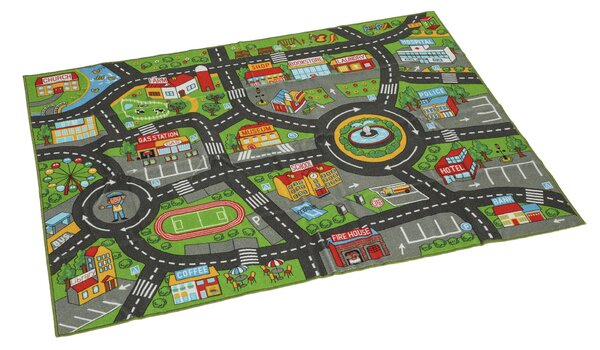 AIYAPLAY Tappeto da gioco per bambini, antiscivolo, motivo strada cittadina, 200 x 150 cm, Multicolore | Aosom Italy