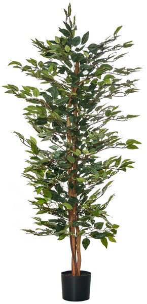 HOMCOM Pianta Finta di Ficus Alta 150cm, Decorazione per Interno ed Esterno con Vaso Incluso|Aosom