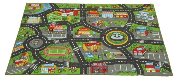 AIYAPLAY Tappeto da gioco per bambini, antiscivolo, motivo strada cittadina, 200 x 150 cm, Multicolore | Aosom Italy