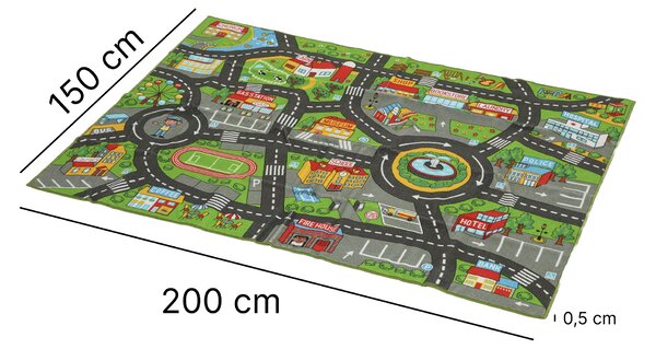 AIYAPLAY Tappeto da gioco per bambini, antiscivolo, motivo strada cittadina, 200 x 150 cm, Multicolore | Aosom Italy