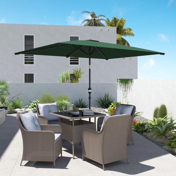 Outsunny Ombrellone Rettangolare 2x3 m Pieghevole e Regolabile con Manovella, in Alluminio e Poliestere, Verde e Nero