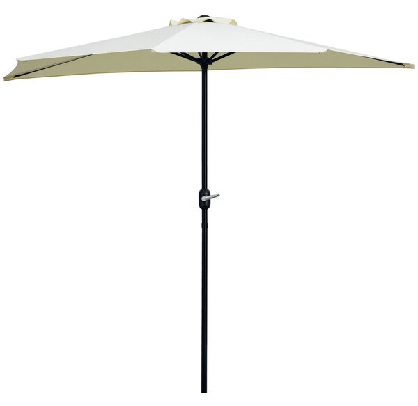 Outsunny Ombrellone da Terrazza a Mezzaluna con Apertura a Manovella e Palo a 2 Sezioni, 2.6x1.35 m, Beige