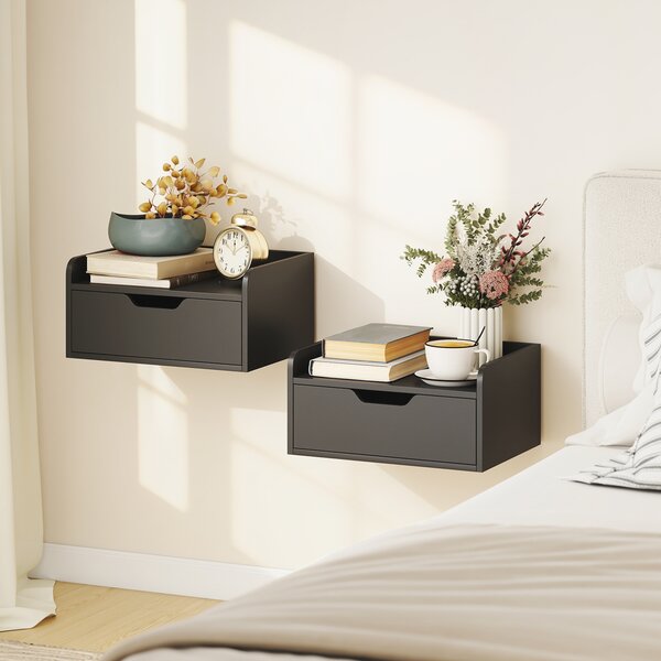 HOMCOM Set di 2 Comodini da Parete Comodini Sospesi con 1 Cassetto per Camera da Letto Camera 40x30x19,5 cm Nero | Aosom Italy