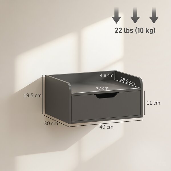 HOMCOM Set di 2 Comodini da Parete Comodini Sospesi con 1 Cassetto per Camera da Letto Camera 40x30x19,5 cm Nero | Aosom Italy