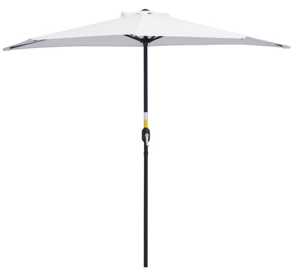 Outsunny Ombrellone da Terrazza a Mezzaluna con Apertura a Manovella e Palo a 2 Sezioni, 2.6x1.35 m, Bianco