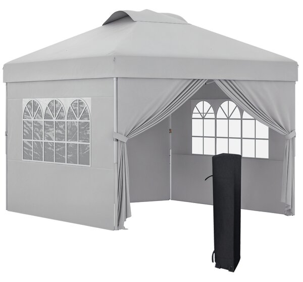 Outsunny Gazebo Pieghevole 3x3 m con Altezza Regolabile su 3 Livelli, Finestre e Borsa di Trasporto, Grigio Chiaro