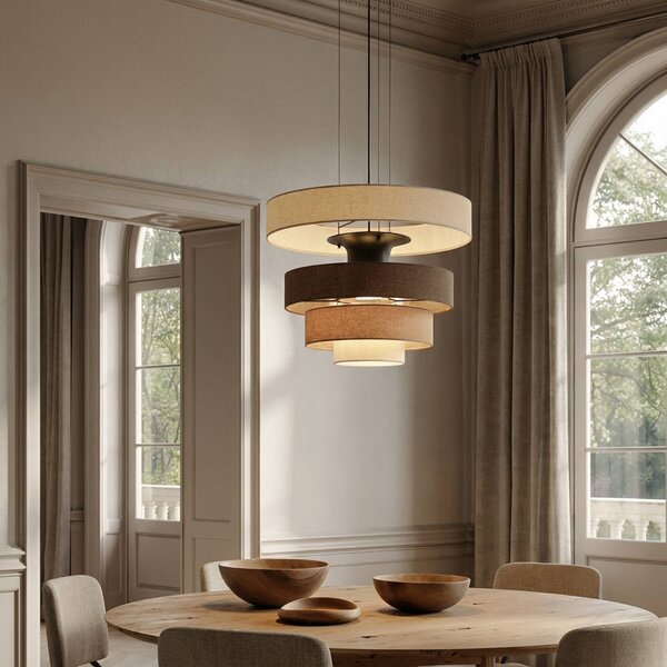 Lampada a sospensione Peldano Lucande, dimmerabile, Marrone / Ruggine, Soggiorno / Sala da pranzo, Tessuto / Stoffa / Seta, Moderno, Lampada a sospensione