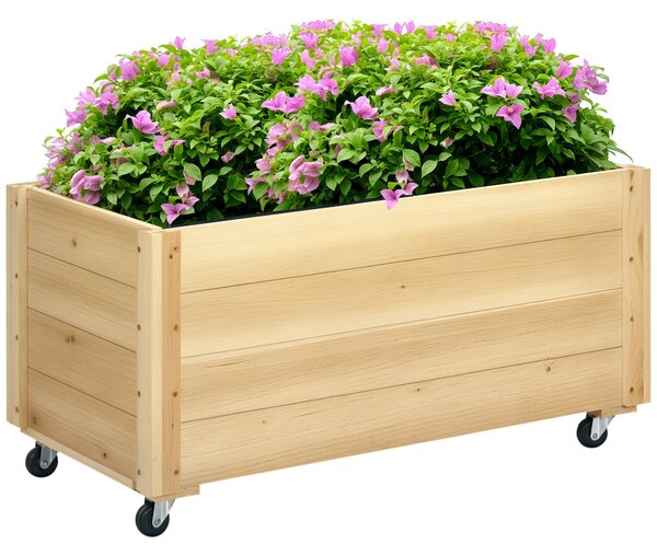 Outsunny Fioriera da Giardino con Foro di Drenaggio e Rotelle, in Legno di Abete, 89x48x47 cm|Aosom