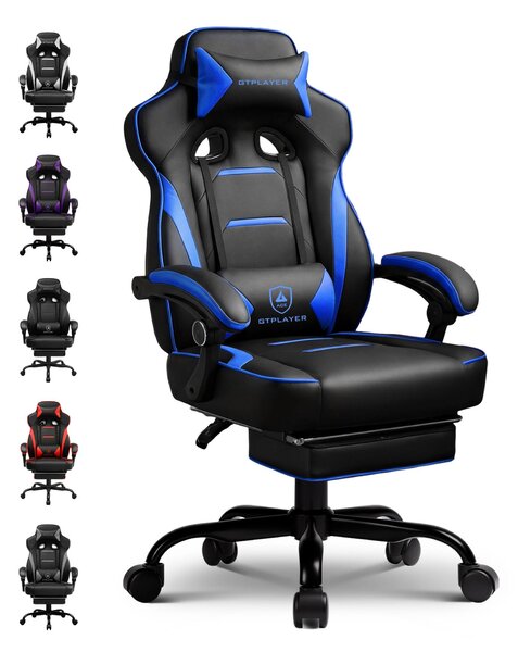 Sedia da gaming GTPLAYER con poggiapiedi, sedia da ufficio ergonomica con capacità di carico di 150 kg, poltrona da gaming con supporto lombare e poggiatesta, sedia da computer regolabile in altezza