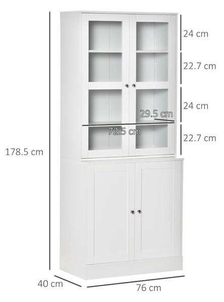 HOMCOM Mobile Libreria con 2 Armadietti, Armadio con Ripiani Regolabili su 3 livelli e Ante in Vetro, 76x40x178.5 cm, Bianco | Aosom Italy
