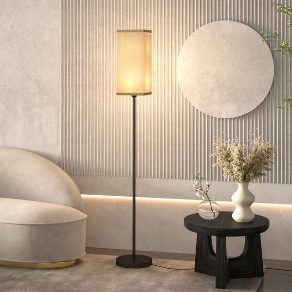HOMCOM Lampada da Terra 40W con Interruttore a Pedale, in Tessuto Effetto Lino e Metallo, Ø25x161.5 cm, Nero e Beige