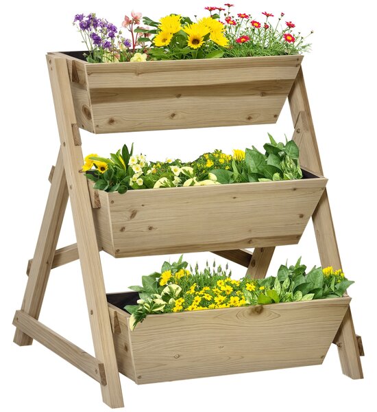 Outsunny Fioriera da Giardino a 3 Livelli con Feltro Drenante Geotessile, in Legno di Abete, 71x61x77 cm|Aosom