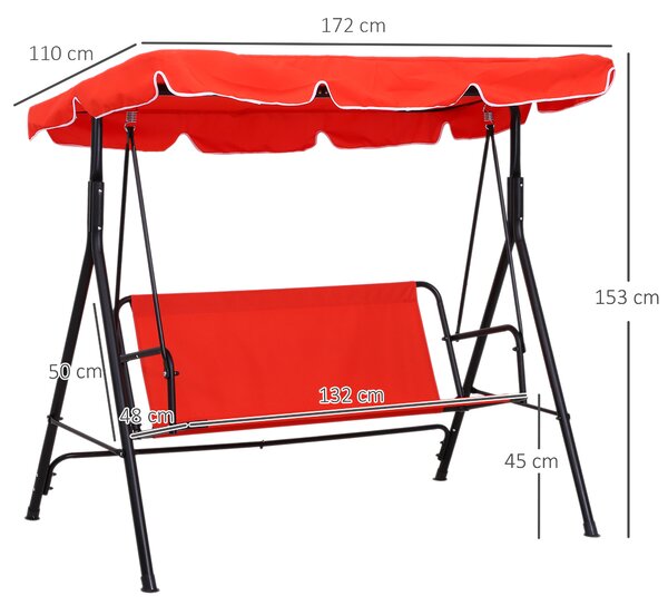 Outsunny Dondolo da Giardino 3 Posti con Tetto e Struttura in Acciaio, Rosso