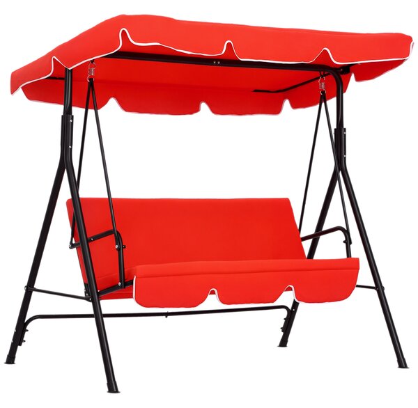 Outsunny Dondolo da Giardino 3 Posti con Tetto e Struttura in Acciaio, Rosso