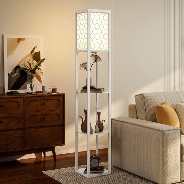 HOMCOM Lampada da Terra 2 in 1 Moderna con 3 Ripiani, Attacco E27, 26 x 26 x 160 cm, Bianco | Aosom Italy