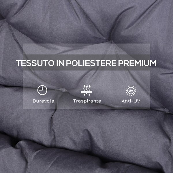 Outsunny Cuscino da Giardino 2 Posti per Sedute da Esterno con Schienale e 6 Lacci, Cuscino da Esterno Imbottito in Cotone e Poliestere, per Divani Dondoli Panche, 132x110x10 cm, Grigio Scuro | Aosom Italy