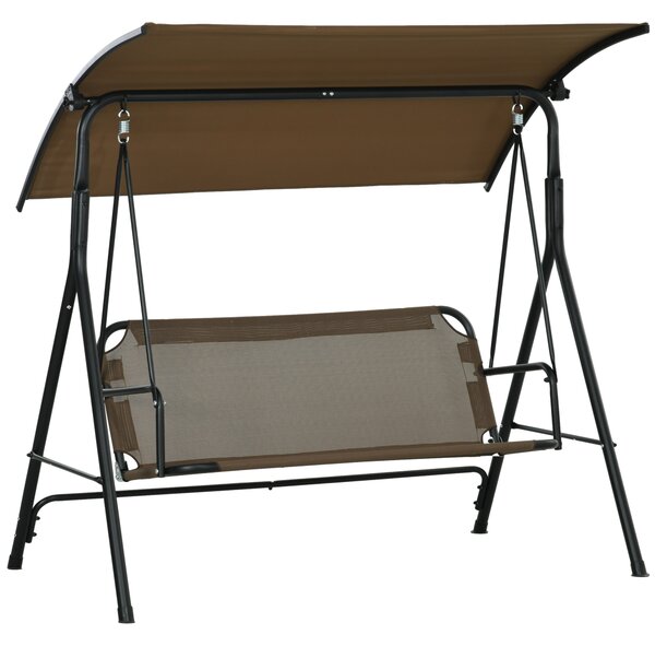 Outsunny Dondolo da Giardino 3 Posti con Copertura Regolabile, in Acciaio e Poliestere, 172x110x153 cm, Marrone e Grigio