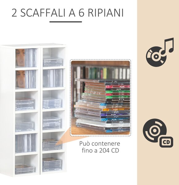 HOMCOM Libreria Scaffale porta CD set 2 Pezzi a 12 Ripiani in Legno, 21x19.2x88.3 cm, Bianco