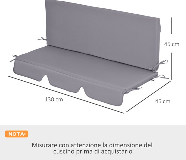 Outsunny Cuscini da Esterno per Dondolo da Giardino 3 Posti con Lacci, 2 Pezzi da 130x45x5 cm, Grigio|Aosom