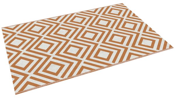 Outsunny Tappeto Esterno per Balcone e Terrazza Reversibile con Fantasia Geometrica, 182x274 cm, Marrone e Bianco