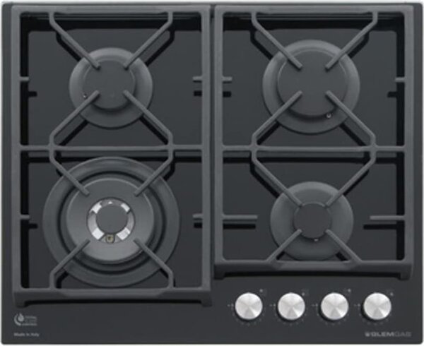 Glem Gas Piano Cottura 4 Fuochi a Gas 60 cm (1 Bruciatore Tripla Corona) colore Nero - GV64TXBK