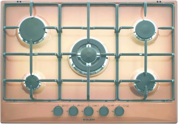 Glem Gas Piano Cottura 5 Fuochi a Gas 70 cm (1 Bruciatore Tripla Corona) Smaltato colore Terra di Francia - GT755TF