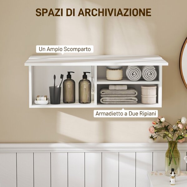 HOMCOM Mobiletto Bagno Pensile con Anta a Ribalta e Ripiani, 80x25x30 cm, Bianco | Aosom Italy