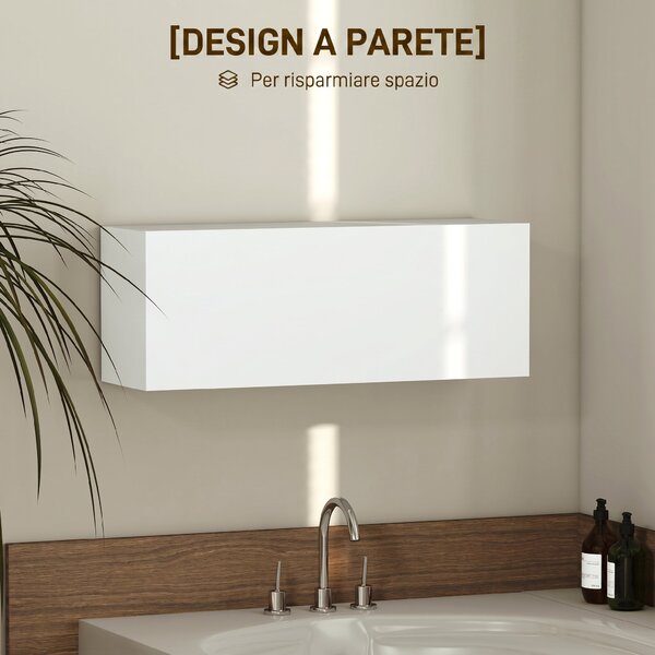 HOMCOM Mobiletto Bagno Pensile con Anta a Ribalta e Ripiani, 80x25x30 cm, Bianco | Aosom Italy