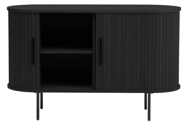 Cassettiera nera con effetto rovere con ante scorrevoli 120x76x45 cm Nola – Unique Furniture