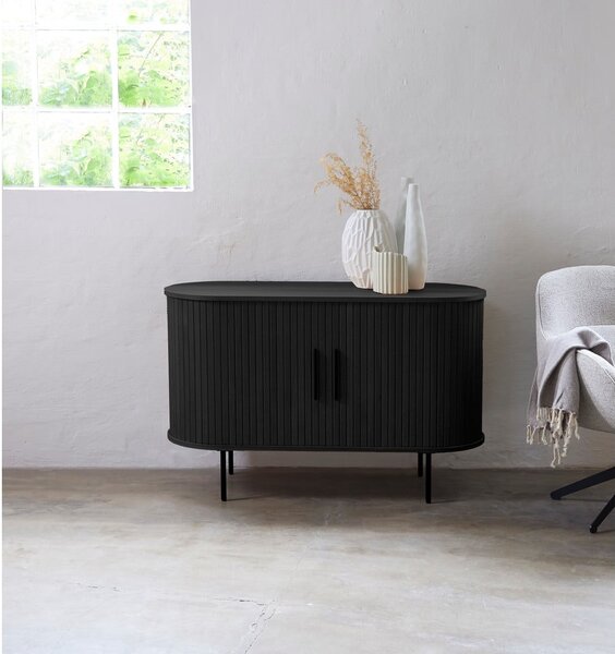 Cassettiera nera con effetto rovere con ante scorrevoli 120x76x45 cm Nola – Unique Furniture