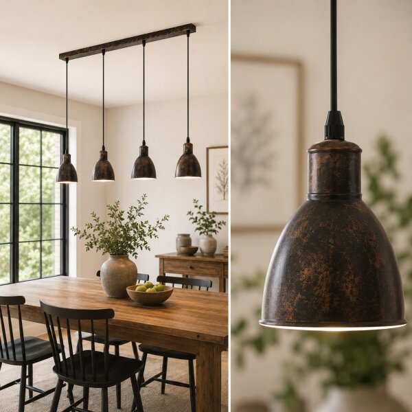 Brilagi - Lampadario LED sospeso su cavo RIDDY 4xE27/60W/230V rame/patina