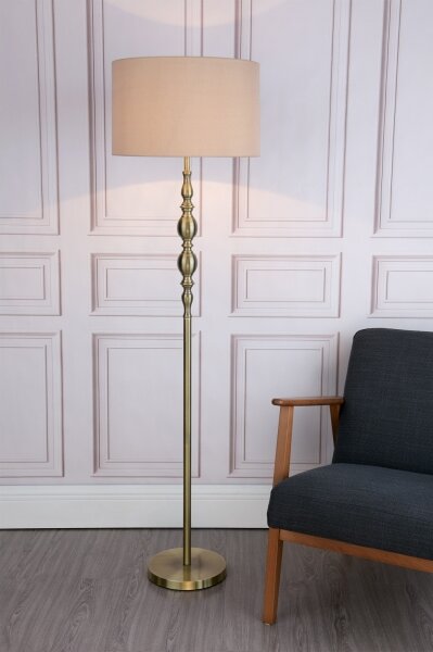 Där Lighting MAD4975 - Lampada da terra MADRID 1xE27/60W/230V marrone/ottone
