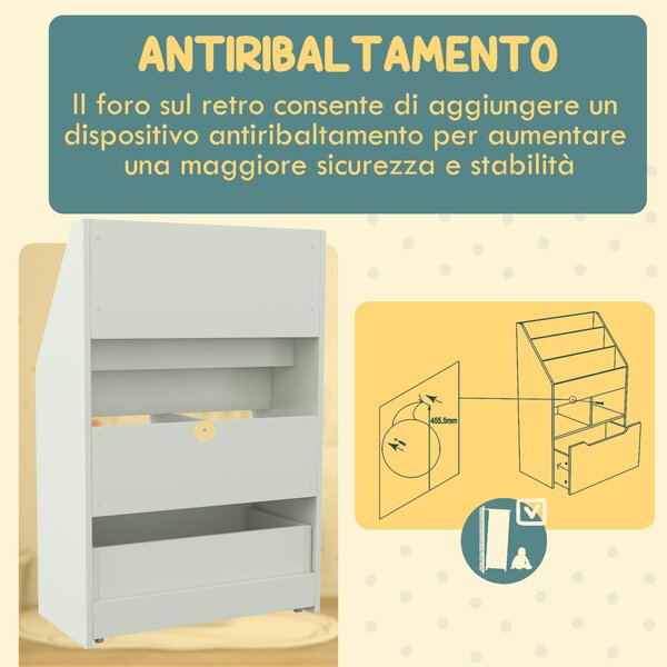 HOMCOM Piccola Libreria per Bambini con Ripiani e Cassetto in MDF, 60x29.9x90cm, Verde