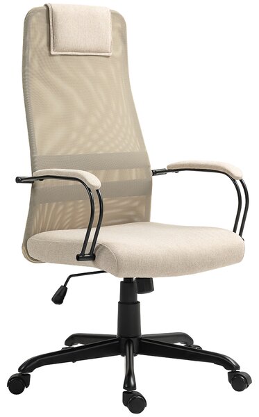 HOMCOM Sedia da Ufficio Ergonomica Girevole con Reclinazione, Altezza Regolabile e Ruote, 58x61x115-125cm, Beige