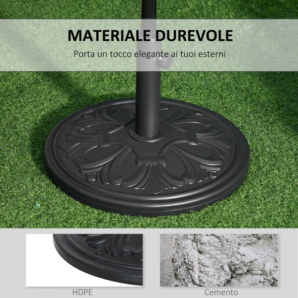 Outsunny Base per Ombrellone Rotonda in Plastica Nero, con Disegno Floreale, 13kg, Supporto per Pali da 35-38-48mm|Aosom