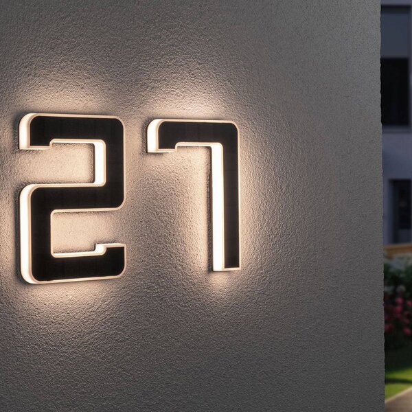Paulmann lampada LED solare numero civico 1 Solar-Hausnummer, Nero, Plastica, Moderno, Applique da esterni
