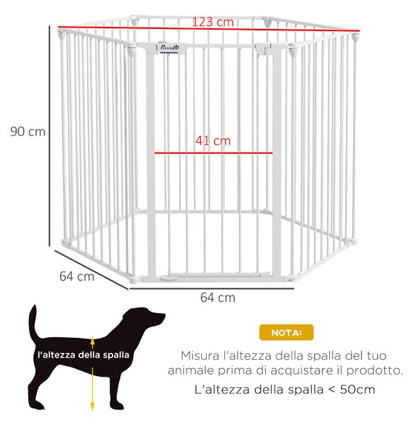 PawHut Cancellino per Cani Taglia Media Pieghevole e Modulabile in Metallo e Plastica, 123x102x90 cm, Bianco|Aosom