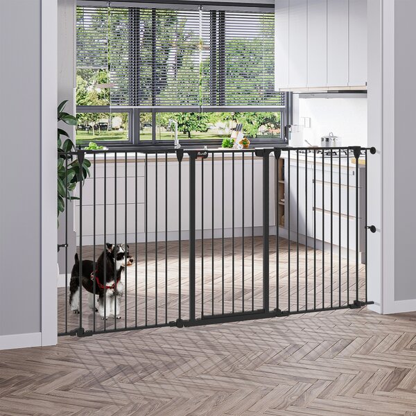 PawHut Cancelletto per Cani Taglia Media a 3 Pannelli con Doppio Sistema di Blocco, 206x90cm, Nero|Aosom