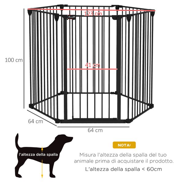 PawHut Cancellino per Cani di Taglia Media Pieghevole a 6 Pannelli, in Acciaio e Plastica, 123x102x100 cm, Nero|Aosom