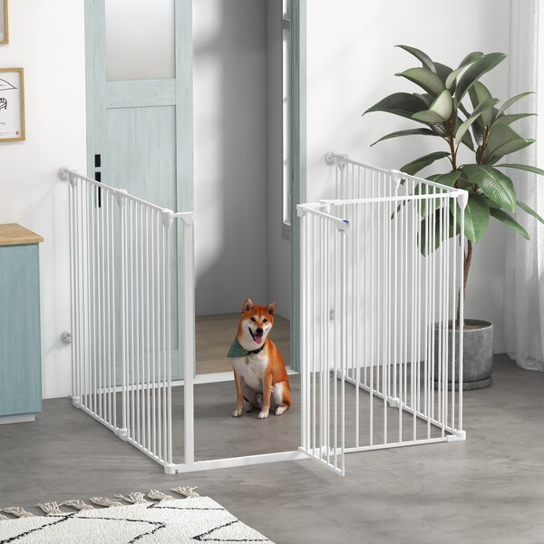 PawHut Cancellino per Cani di Taglia Media Pieghevole a 6 Pannelli, in Acciaio e Plastica, 123x102x100 cm, Bianco|Aosom