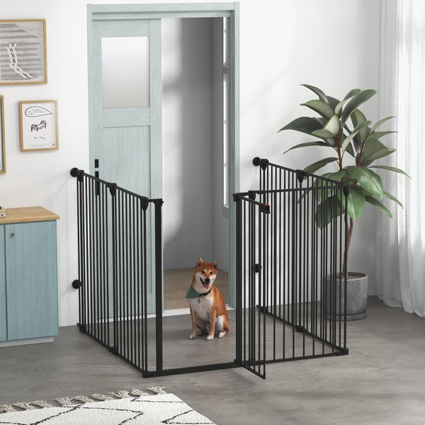 PawHut Cancellino per Cani di Taglia Media Pieghevole a 6 Pannelli, in Acciaio e Plastica, 123x102x100 cm, Nero|Aosom