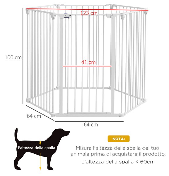 PawHut Cancellino per Cani di Taglia Media Pieghevole a 6 Pannelli, in Acciaio e Plastica, 123x102x100 cm, Bianco|Aosom