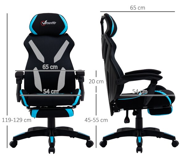 Vinsetto Sedia da Ufficio Girevole, Ergonomica, con Rotelle, Poggiapiedi, Altezza Regolabile, Schienale Inclinabile, in Tessuto, Nero e Blu | Aosom