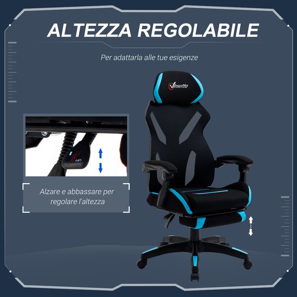 Vinsetto Sedia da Ufficio Girevole, Ergonomica, con Rotelle, Poggiapiedi, Altezza Regolabile, Schienale Inclinabile, in Tessuto, Nero e Blu | Aosom