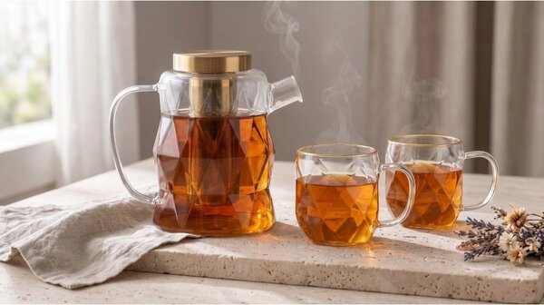 Teiera dorata in vetro con filtro 1,3 l Geo – Vialli Design