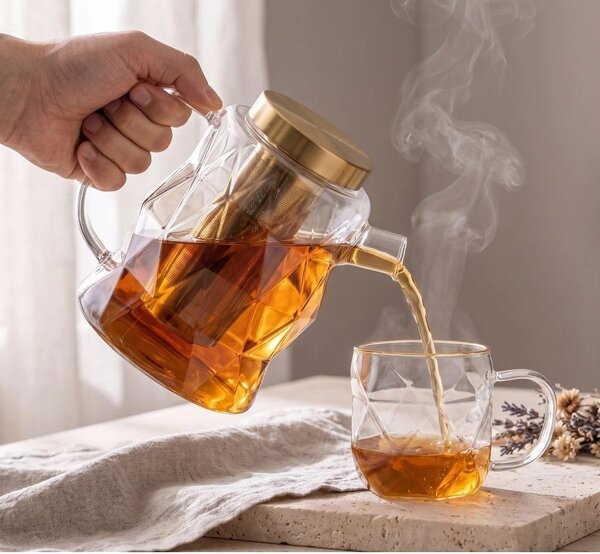 Teiera dorata in vetro con filtro 1,3 l Geo – Vialli Design