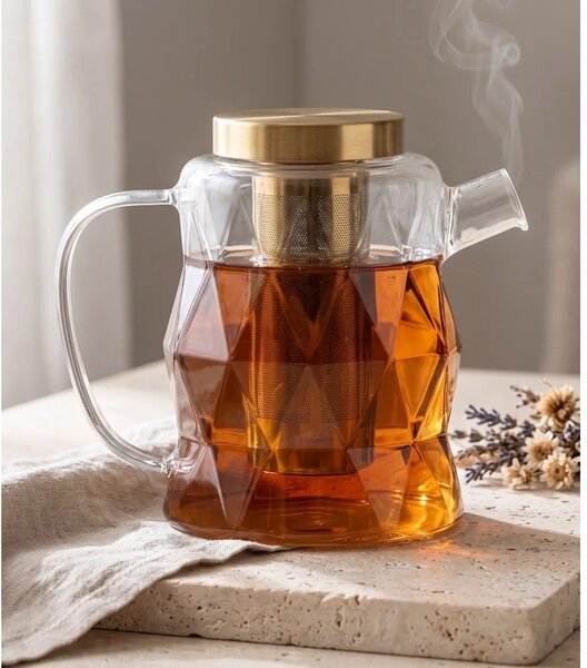 Teiera dorata in vetro con filtro 1,3 l Geo – Vialli Design